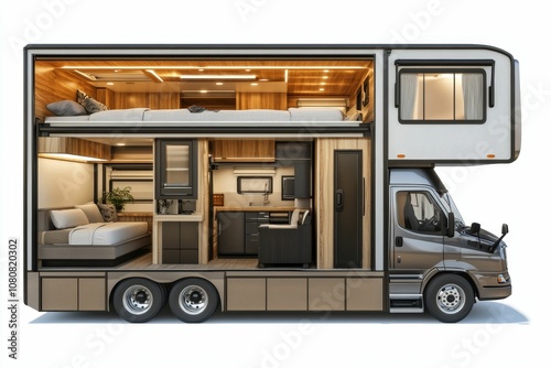 Cut-away view of a luxury motorhome.