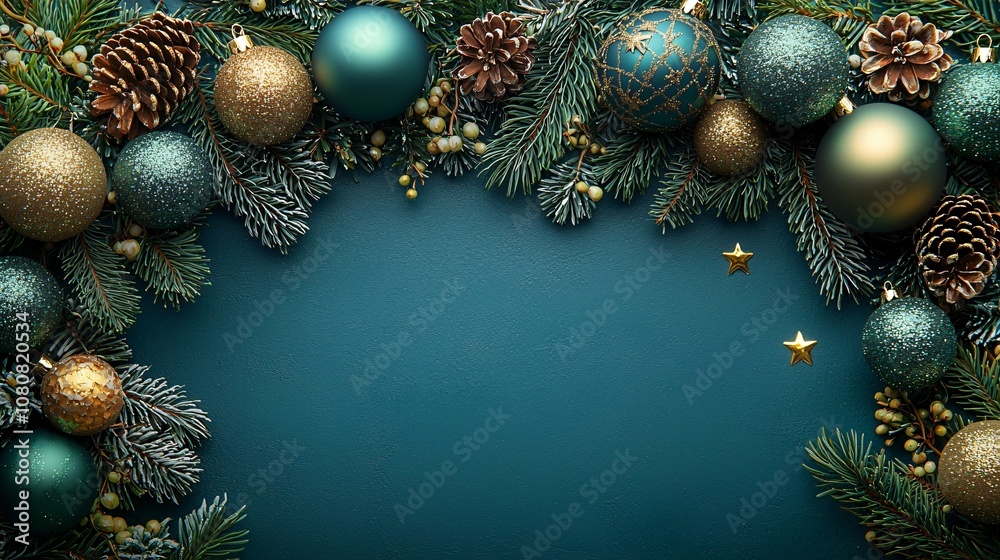 Elegant Christmas ornaments nestled in lush pine, perfect for holiday cards, invitations, or seasonal marketing. Ideal for festive decor and celebrations. Elegant Christmas ornaments nestled in lush pine, perfect for holiday cards, invitations, or seasonal marketing. Ideal for festive decor and celebrations.
