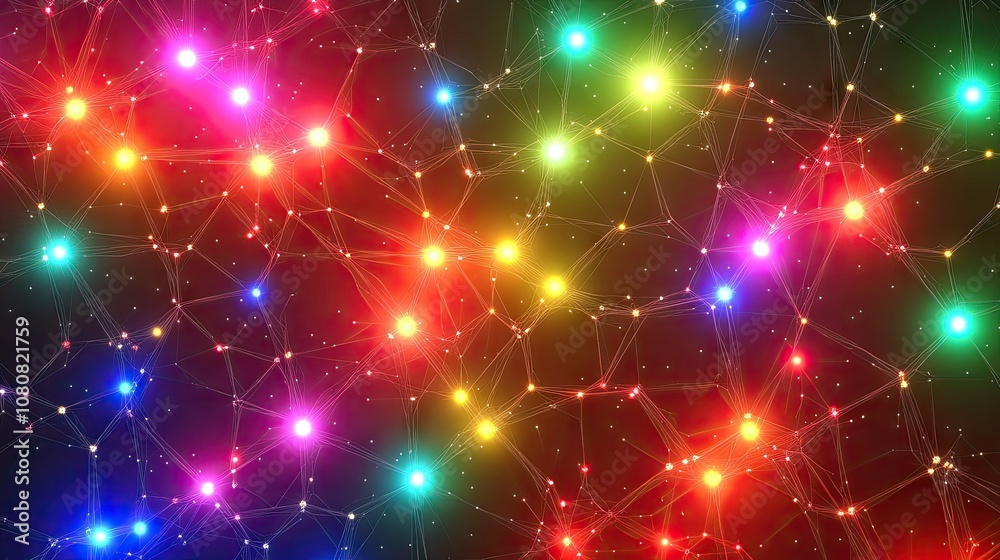 Vibrant Abstract Background with Colorful Dots and Light Effects Creating a Network of Bright Connections in a Dark Setting for Digital Designs Vibrant Abstract Background with Colorful Dots and Light Effects Creating a Network of Bright Connections in a Dark Setting for Digital Designs