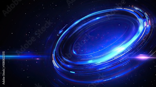 Futuristic Digital Space Vortex with Bright Blue Lights and Starry Background Creating a Sense of Depth and Cosmic Journey, Ideal for Science and Technology Themes