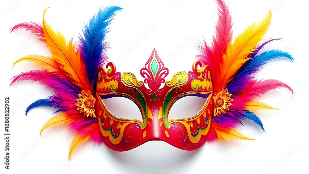 Mask feathers eyes for carnival celebration isolated on white background. Ai generated image Mask feathers eyes for carnival celebration isolated on white background. Ai generated image