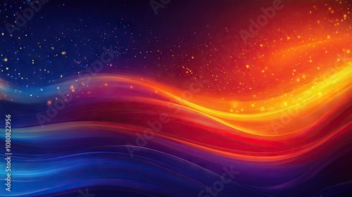 Vibrant Fluid Abstract Background with Waves of Colorful Light, Illuminating Stars and Dynamic Movement, Ideal for Creative Projects and Digital Art Designs