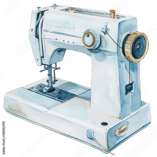 A watercolor of a Sewing Machine, isolated on a white background. Sewing Machine vector.