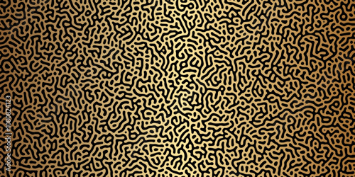 Abstract Reaction-diffusion Turing pattern natural texture golden gradient color scheme. Linear design with biological algorithm psychedelic background. Reaction-diffusion or truing patter