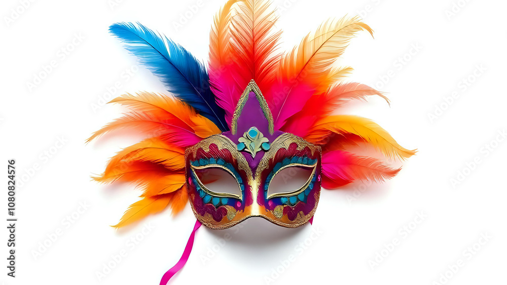 Mask feathers eyes for carnival celebration isolated on white background. Ai generated image Mask feathers eyes for carnival celebration isolated on white background. Ai generated image
