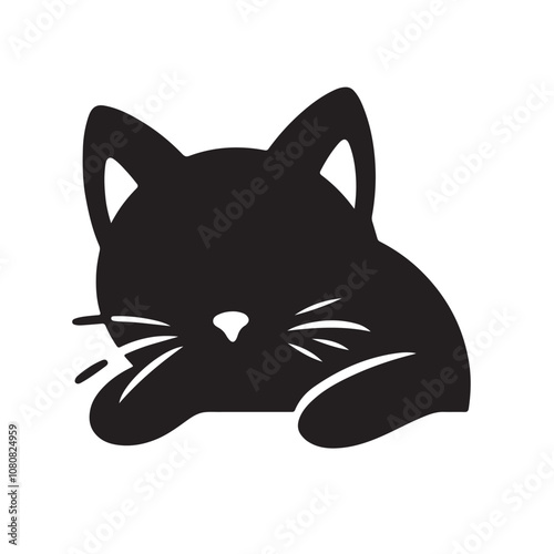 Cat peaking head vector design. Peaking cat head silhouette black and white. Peaking cat logo, icon.