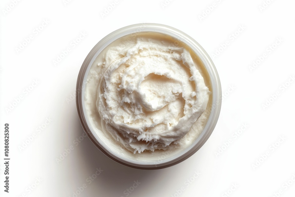 White cream in a plastic container. White cream in a plastic container.