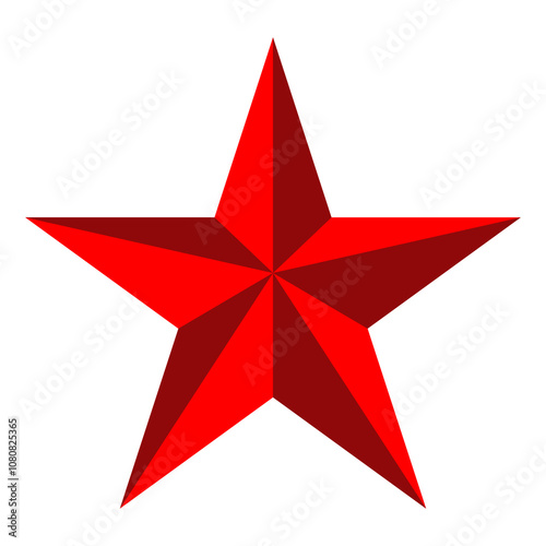 Red star 3d icon with shadow on  Vector illustration