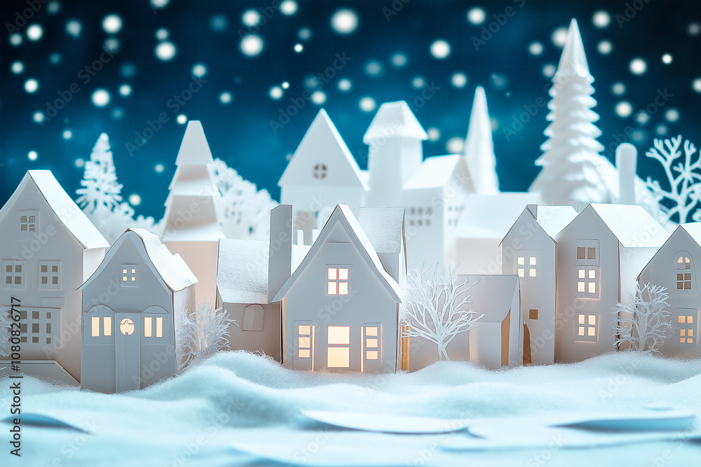 winter paper town, children craft project winter paper town, children craft project