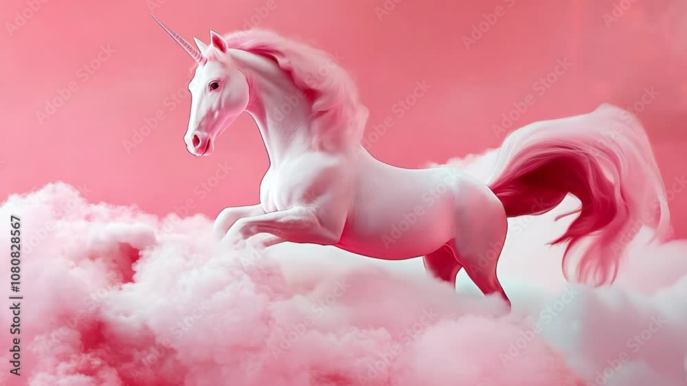 a Write unicorn riding a pink candy cotton cloud Video