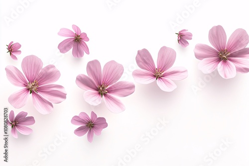 Delicate Pink Flowers on White Background: A Minimalist Floral Arrangement