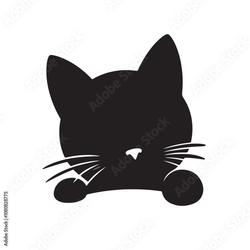 Cat peaking head vector design. Peaking cat head silhouette black and white. Peaking cat logo, icon.