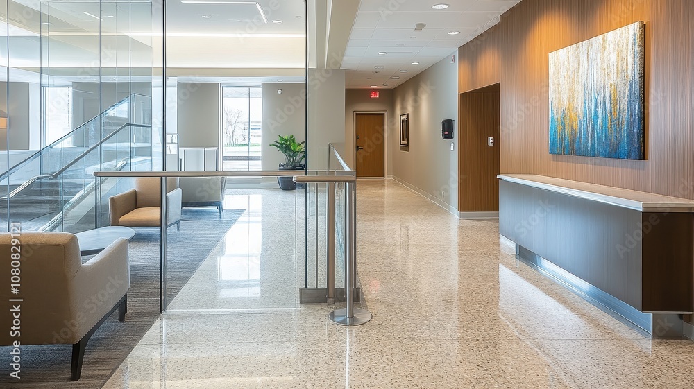 A modern, elegantly designed lobby area featuring polished flooring, wooden accents, and stylish artwork, creating a welcoming ambiance. A modern, elegantly designed lobby area featuring polished flooring, wooden accents, and stylish artwork, creating a welcoming ambiance.