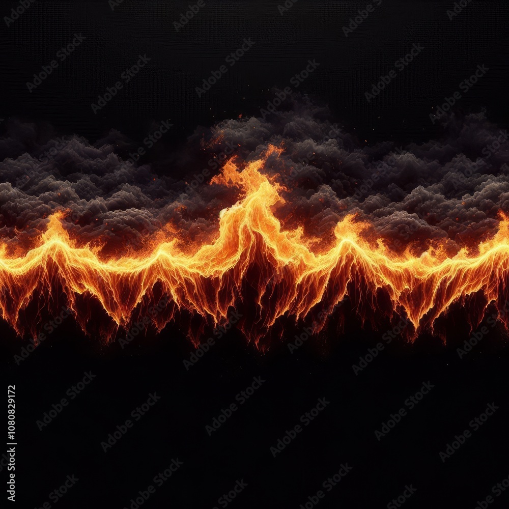 horizontal wall of fire on black isolated background
horizontal wall of fire on black isolated background
