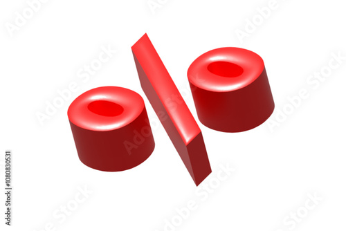 3d red sign percent discount on isolated background.