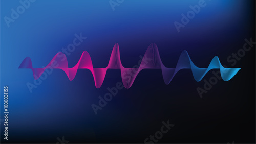 Abstract sound wave equalizer stripe lines blue pink light isolated on black background