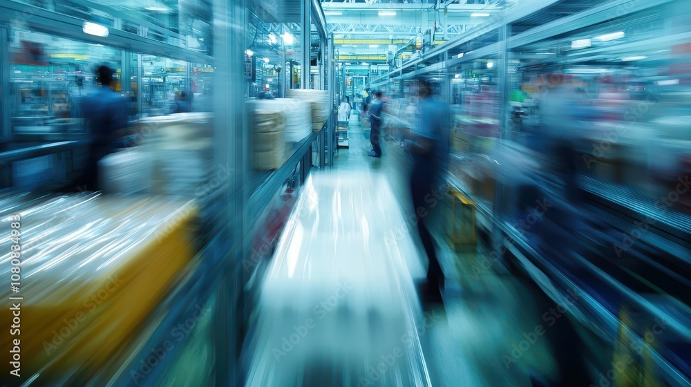 Busy assembly line with workers efficiently handling products in a fast-paced environment, showcasing teamwork and productivity in a manufacturing setting. Busy assembly line with workers efficiently handling products in a fast-paced environment, showcasing teamwork and productivity in a manufacturing setting.