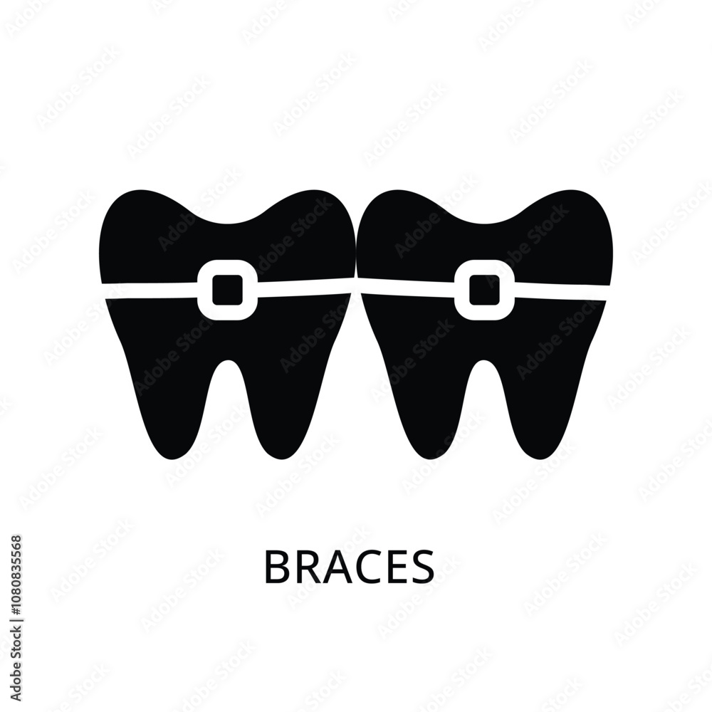 Dental braces icon vector. Teeth braces, bracket, dentistry symbol flat black solid silhouette icon