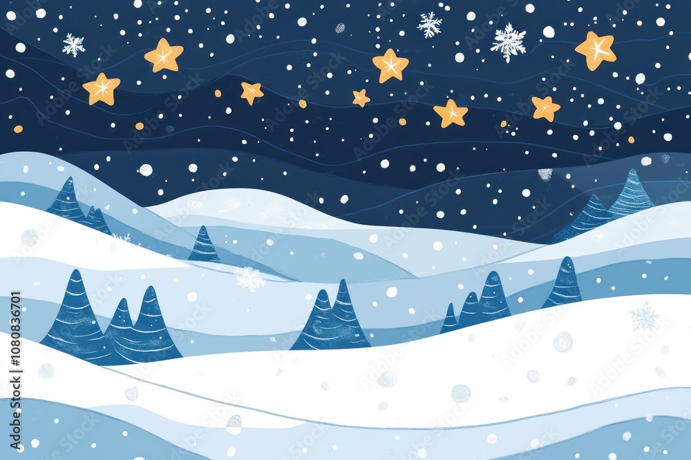 Fototapeta premium Snowy Night Sky with Stars and Hills