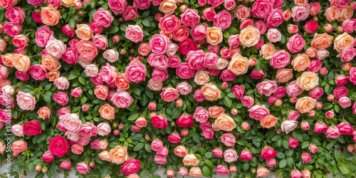 A beautiful background of a wall covered in vibrant roses, decoration, amazing, blooming