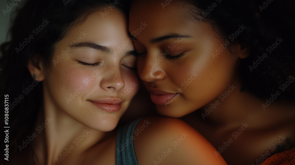 Loving embrace between two women showing sincere care Loving embrace between two women showing sincere care