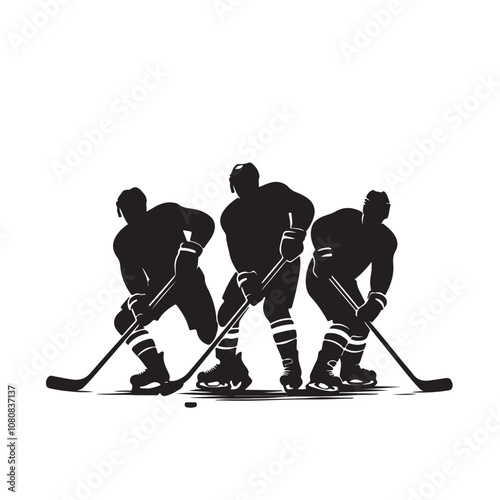 Ice Hockey player vector silhouette design. Hockey player logo, icon vector illustration. Ice hockey player silhouettes black and white.