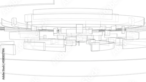 3D circular pattern. Style wireframe model. Vector