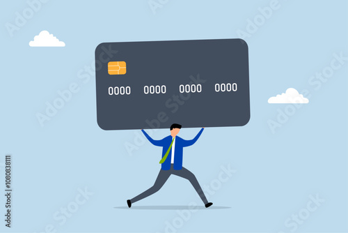 Credit card debt, frustrated businessman bears the weight of credit card debt