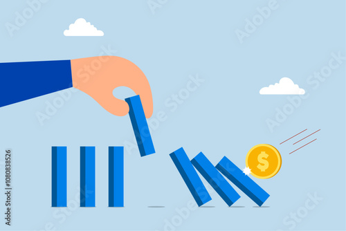 effort to avoid market crash or banking collapse, businessman halt domino impact.