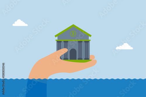 Government bailout to help support bank from bankruptcy, government assistance supports bank from perilous waters. 