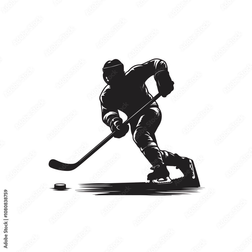 Fototapeta premium Ice Hockey player vector silhouette design. Hockey player logo, icon vector illustration. Ice hockey player silhouettes black and white.