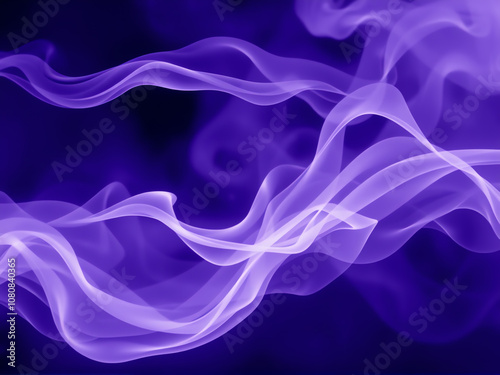 Ethereal purple wisps of smoke gracefully swirl against a dark background, creating a mesmerizing visual display of movement and color