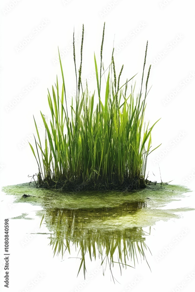 Obraz premium Grass patch reflecting in still water.