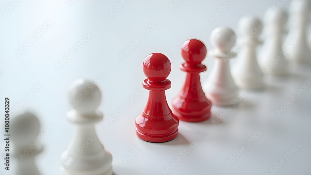 Red pawn among others on white background, closeup. Recruiter searching employee. High quality photo Red pawn among others on white background, closeup. Recruiter searching employee. High quality photo