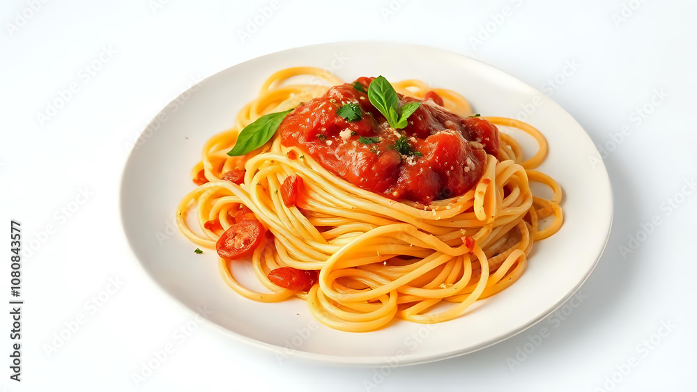 Spaghetti on white plate isolate on white backgound. Ai generated image Spaghetti on white plate isolate on white backgound. Ai generated image