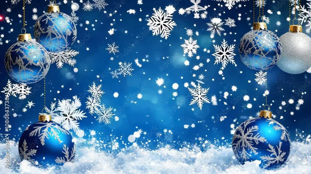 blue christmas background with snowflakes and christmas balls Video