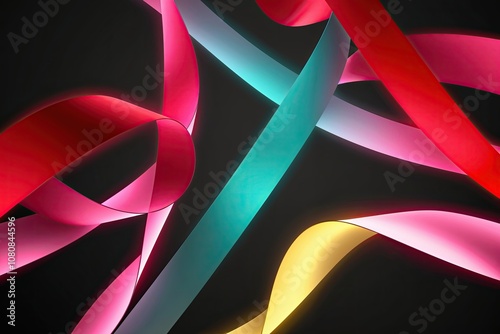 Wallpaper Mural Vibrant Red and Teal Gradient Light Ribbons with Luminous Motion Effect and Dynamic Pink and Yellow Light Ribbons on Black Background Torontodigital.ca