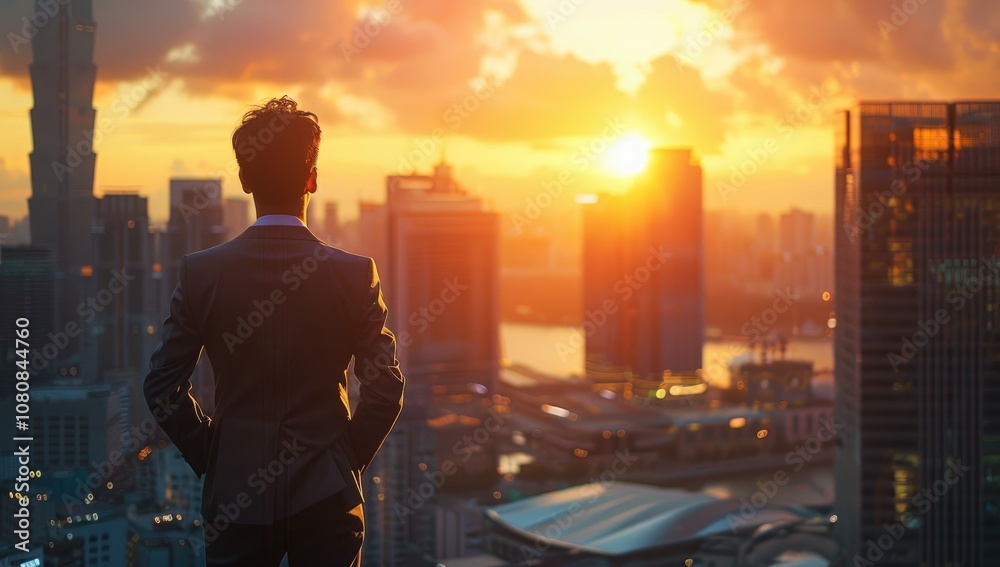 A man standing on top of a tall building. Suitable for concepts like success, achievement, urban lifestyle, and overcoming challenges A man standing on top of a tall building. Suitable for concepts like success, achievement, urban lifestyle, and overcoming challenges