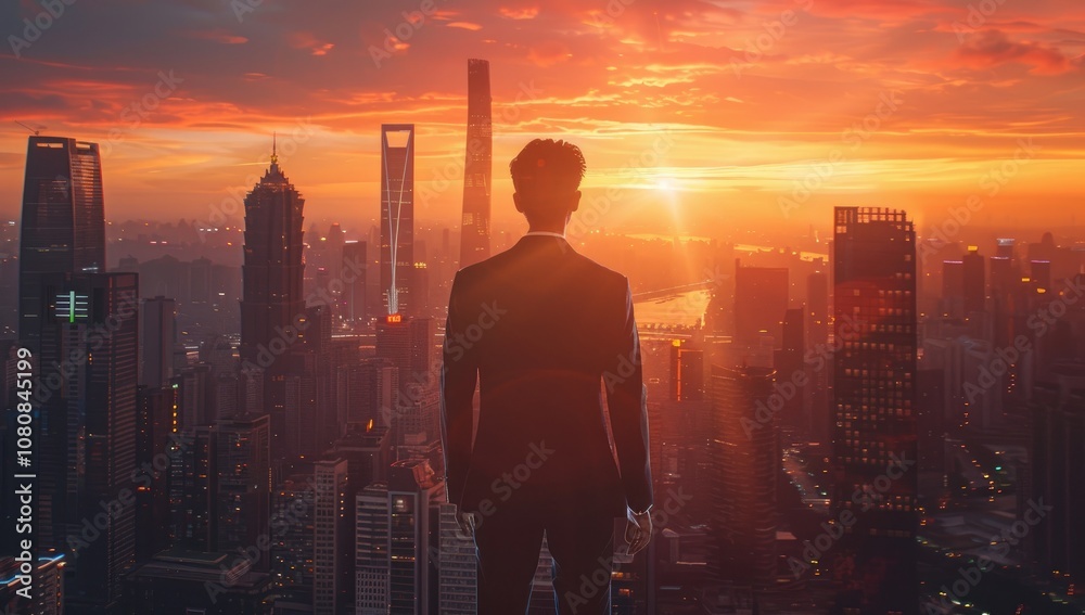 A man standing on top of a tall building. Suitable for concepts like success, achievement, urban lifestyle, and overcoming challenges A man standing on top of a tall building. Suitable for concepts like success, achievement, urban lifestyle, and overcoming challenges
