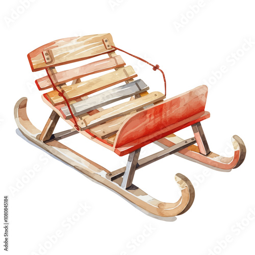 A watercolor painting of a Snow Sled, isolated on a white background. Snow Sled vector. photo