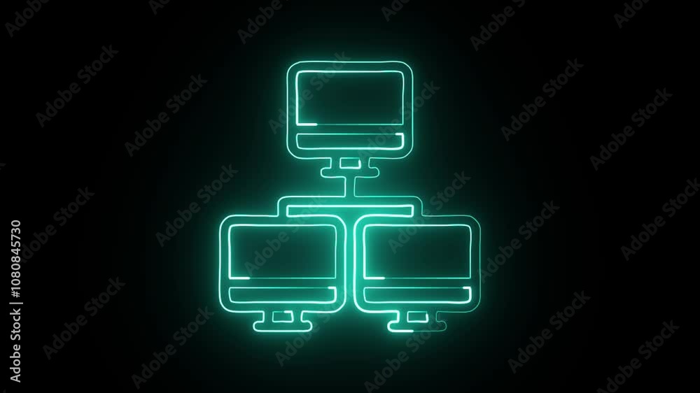 glowing neon local area network icon isolated on black background. HD video motion graphic animation glowing neon local area network icon isolated on black background. HD video motion graphic animation
