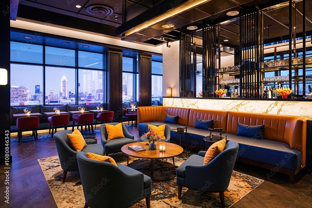 Fototapeta premium Stylish Urban Lounge with Contemporary Design Features and Vibrant Aesthetics