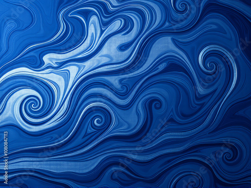 Abstract blue swirling patterns create a mesmerizing visual effect reminiscent of ocean waves