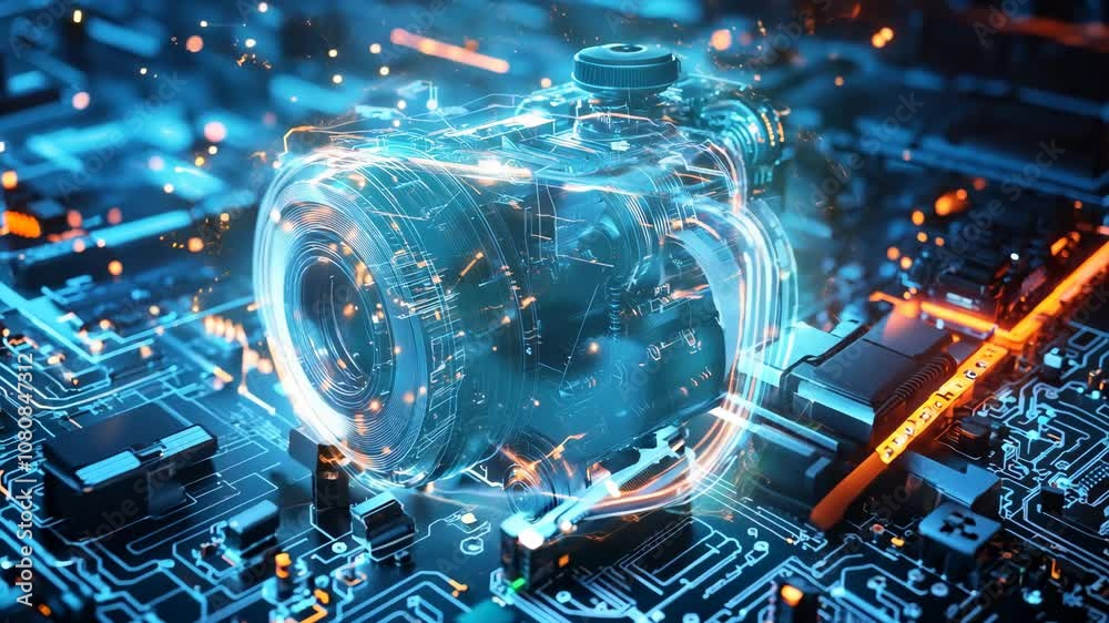 Abstract car engine in blue technology background. Abstract car engine in lines, business blue background with blank copy space for text Video