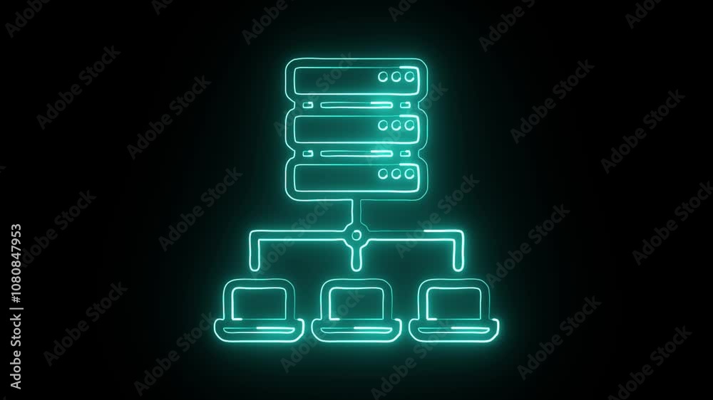 glowing neon networking icon isolated on black background. HD video motion graphic animation glowing neon networking icon isolated on black background. HD video motion graphic animation