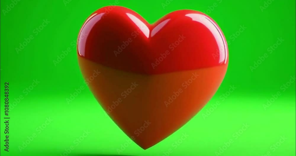 Red heart love valentine romantic sign with green screen background