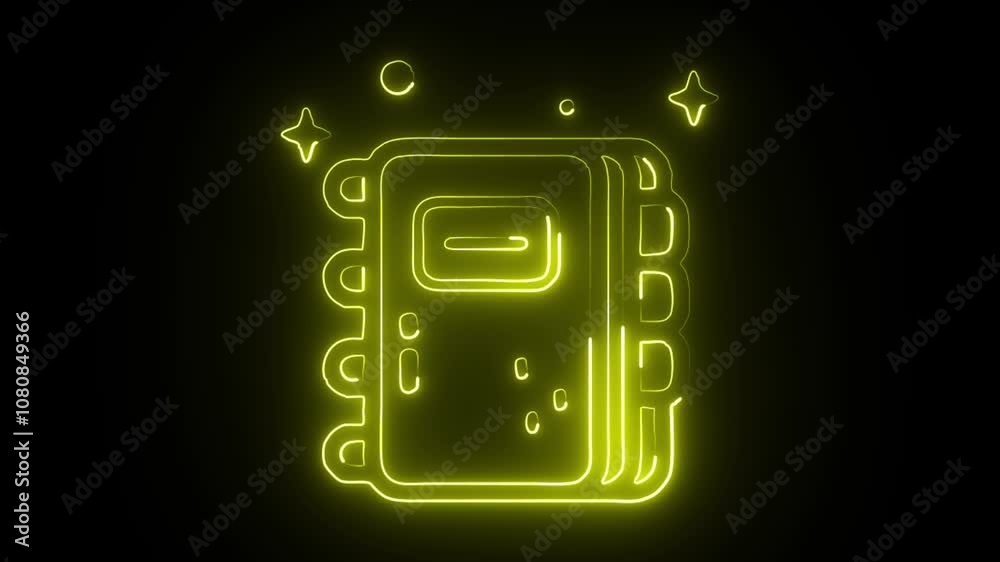 glowing neon notebook icon isolated on black background. HD video motion graphic animation glowing neon notebook icon isolated on black background. HD video motion graphic animation
