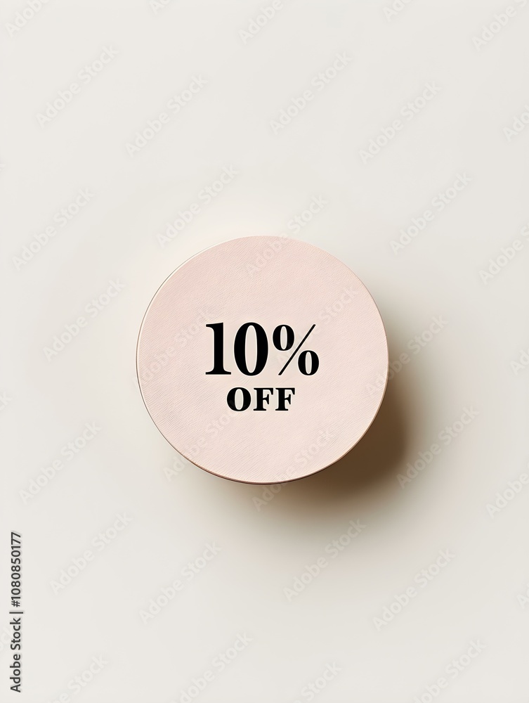 Black '10% OFF' Text on a Rose Gold Round Paper Note. White Background Black '10% OFF' Text on a Rose Gold Round Paper Note. White Background