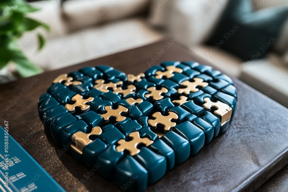 Puzzle pieces arranged in the shape of a heart on a table, symbolizing teamwork and connection Puzzle pieces arranged in the shape of a heart on a table, symbolizing teamwork and connection