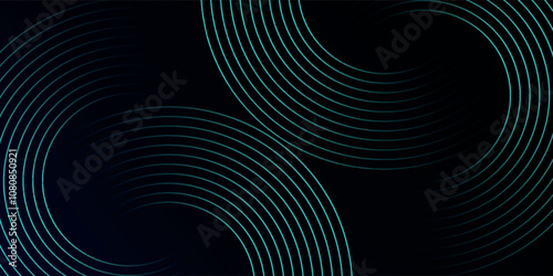 Blue abstract background with glowing circles. Swirl circular lines pattern. Geometric spiral. Twirl element. Modern graphic desi